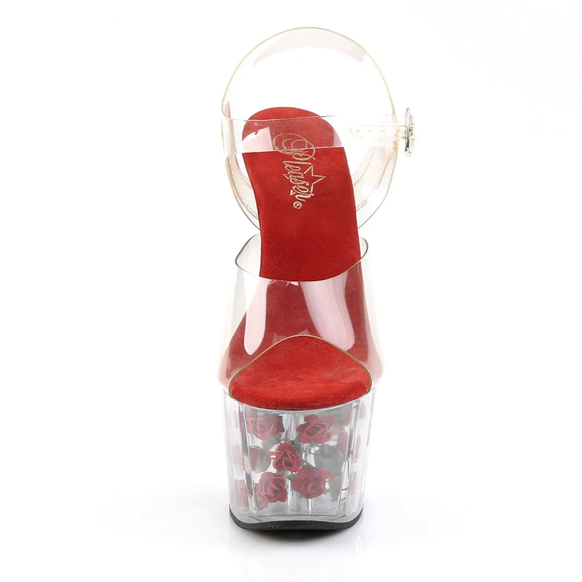 ADORE-708FL Pleaser Clear/Red Flowe Sexy Platform Shoes (Pole Dancing Heels)