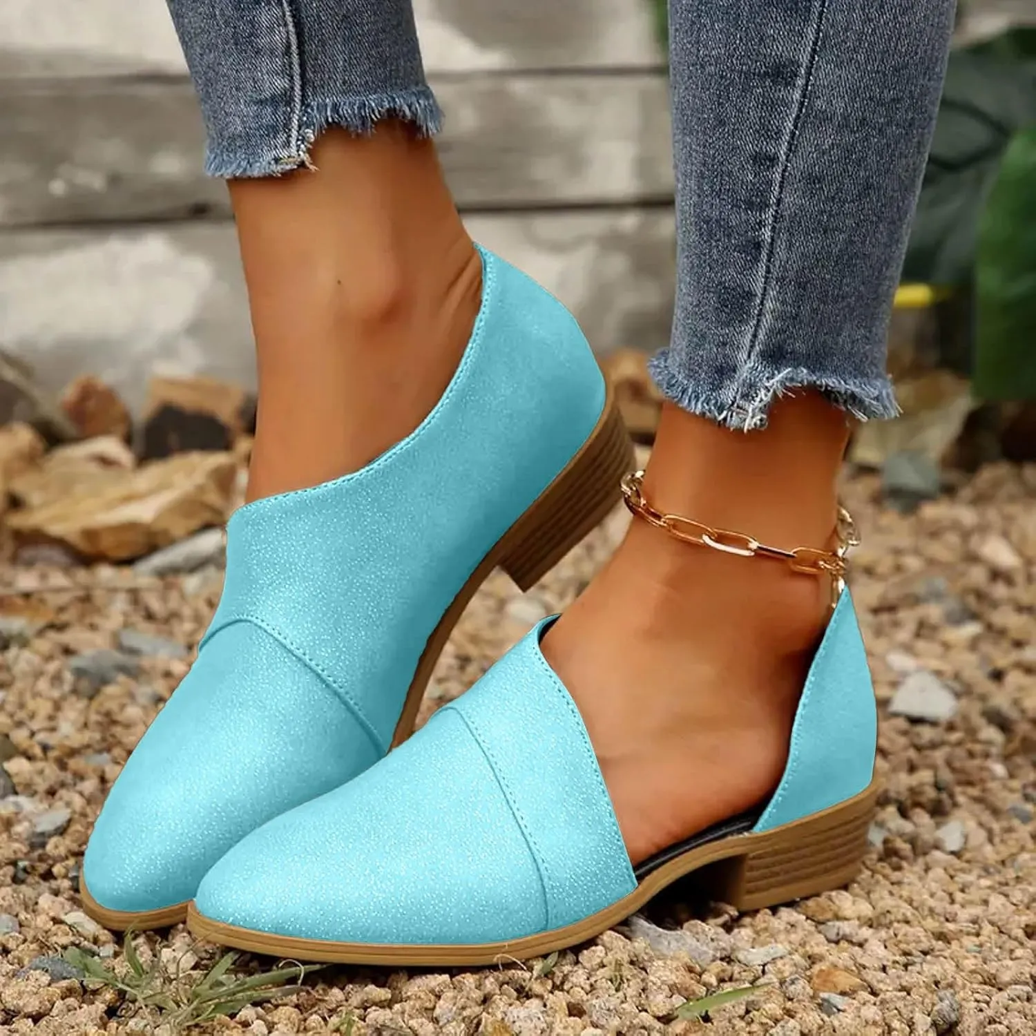 Ankle Boots for Women, Women Fashion Pointed Side Hollowed Out Low Heel Deep Cut Pointed Boots Slip On Low Ankle Boots