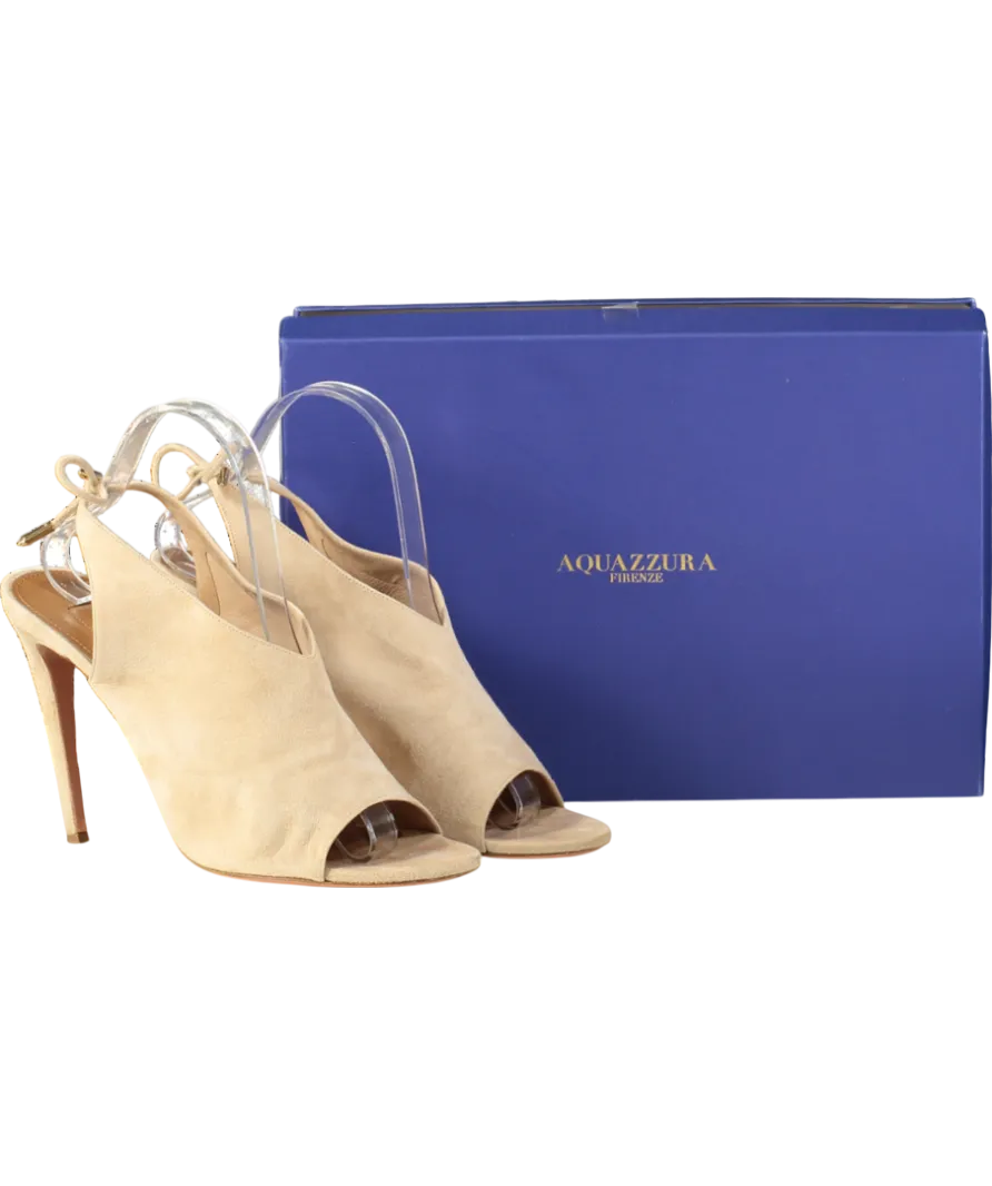 Aquazzura Ami Peep-toe High Heel Sandals In Beige Suede UK 8 EU 41 