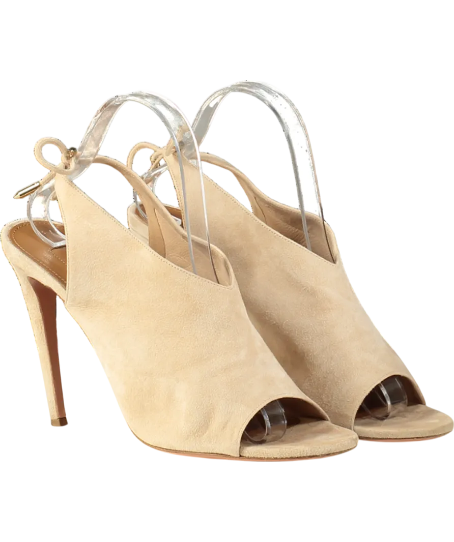 Aquazzura Ami Peep-toe High Heel Sandals In Beige Suede UK 8 EU 41 