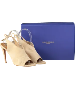 Aquazzura Ami Peep-toe High Heel Sandals In Beige Suede UK 8 EU 41 