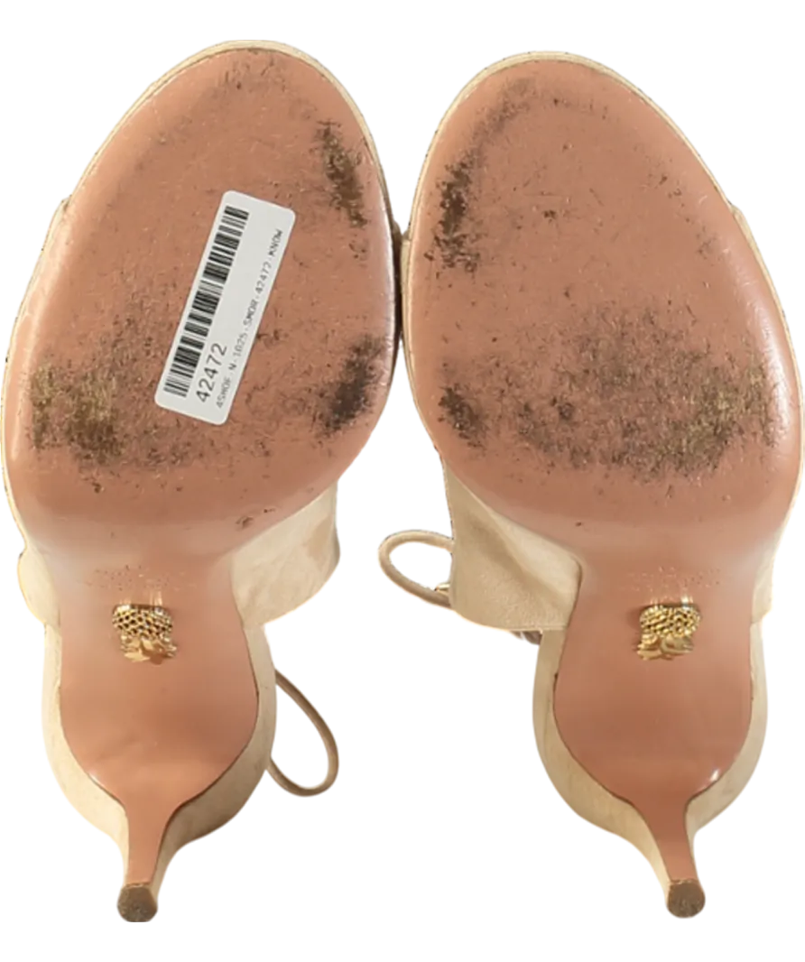 Aquazzura Ami Peep-toe High Heel Sandals In Beige Suede UK 8 EU 41 