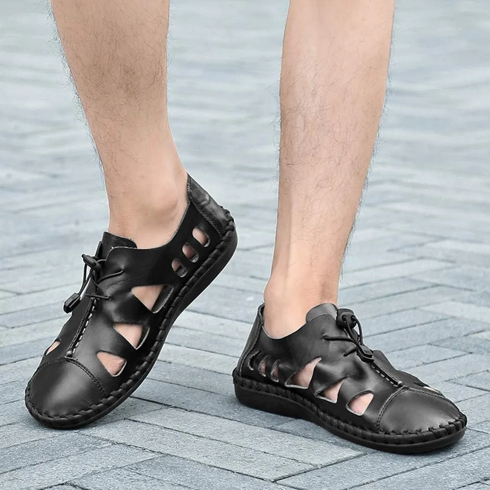 Asifn Men's Hiking Leather Sandals Male Summer Fisherman Hollow Breathable Water Shoes