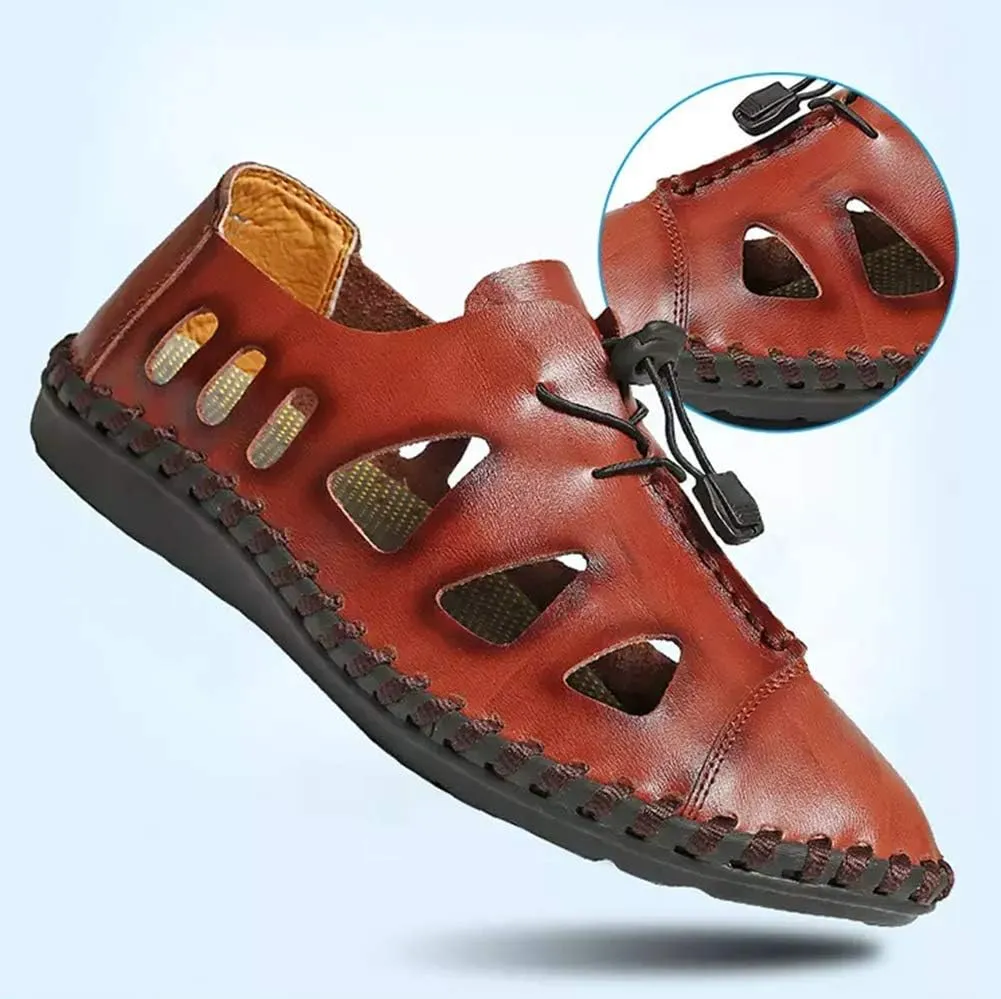 Asifn Men's Hiking Leather Sandals Male Summer Fisherman Hollow Breathable Water Shoes