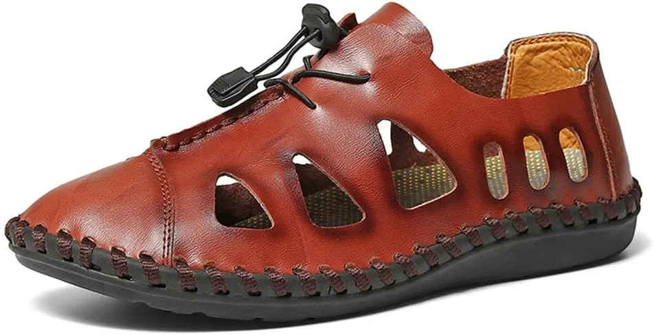 Asifn Men's Hiking Leather Sandals Male Summer Fisherman Hollow Breathable Water Shoes