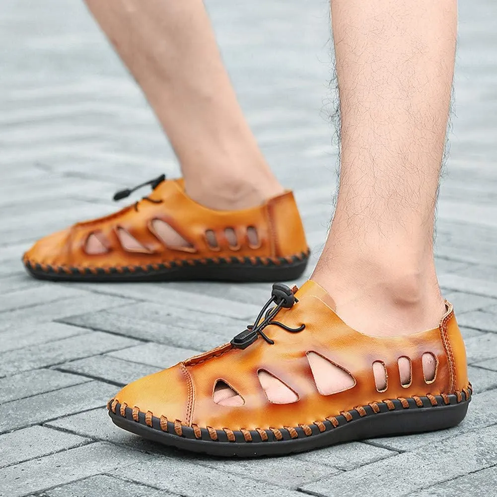 Asifn Men's Hiking Leather Sandals Male Summer Fisherman Hollow Breathable Water Shoes
