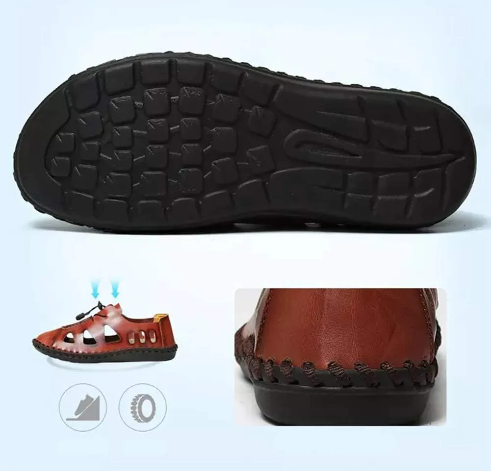 Asifn Men's Hiking Leather Sandals Male Summer Fisherman Hollow Breathable Water Shoes