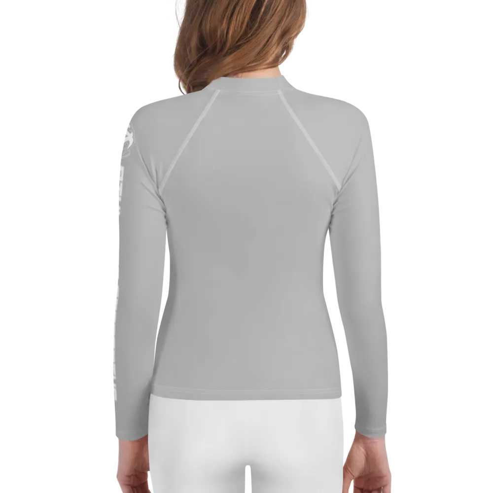 Athletic Apparatus Grey 2 White logo White stitch Youth Rash Guard