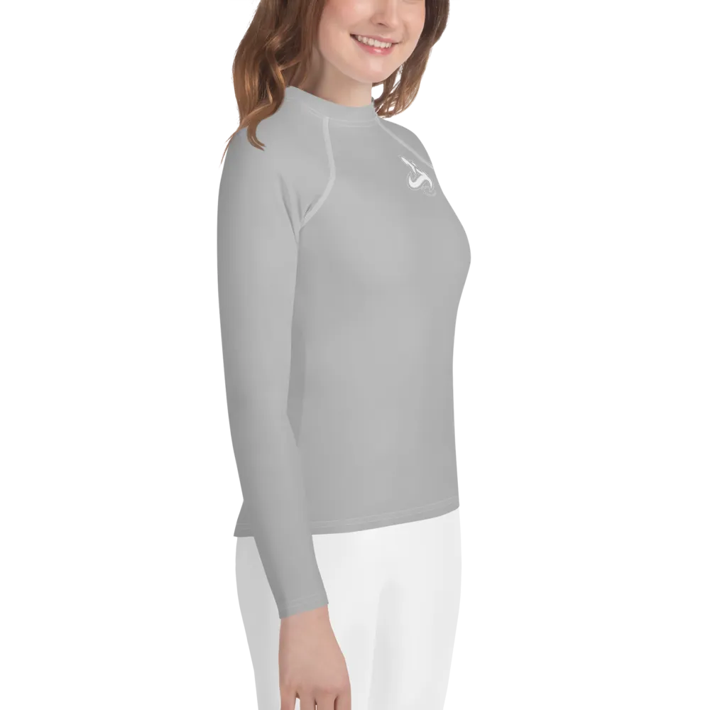 Athletic Apparatus Grey 2 White logo White stitch Youth Rash Guard