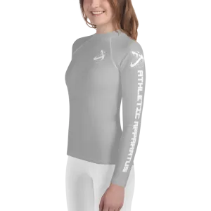 Athletic Apparatus Grey 2 White logo White stitch Youth Rash Guard