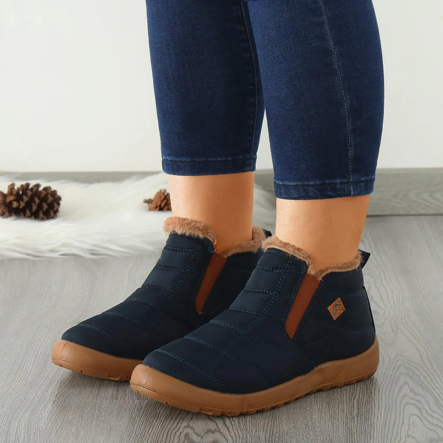 Black Snow Boots for Women Knee High Women's Winter Boots Waterproof Sexy Winter Fur Boots Women Size 8 Women's Ankle Boots Flat Low Heel Zipper Booties Winter Fall Snow Shoes for Women
