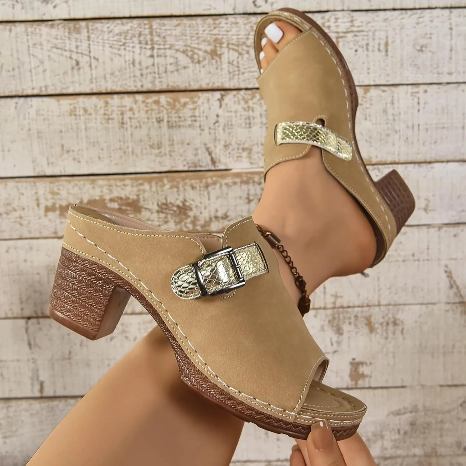 Block Heel Sandals for Women Summer Casual Fish Mouth Slip On Arch Support Sandals 2025 Dressy Ankle Strap Slippers Beach Shoes