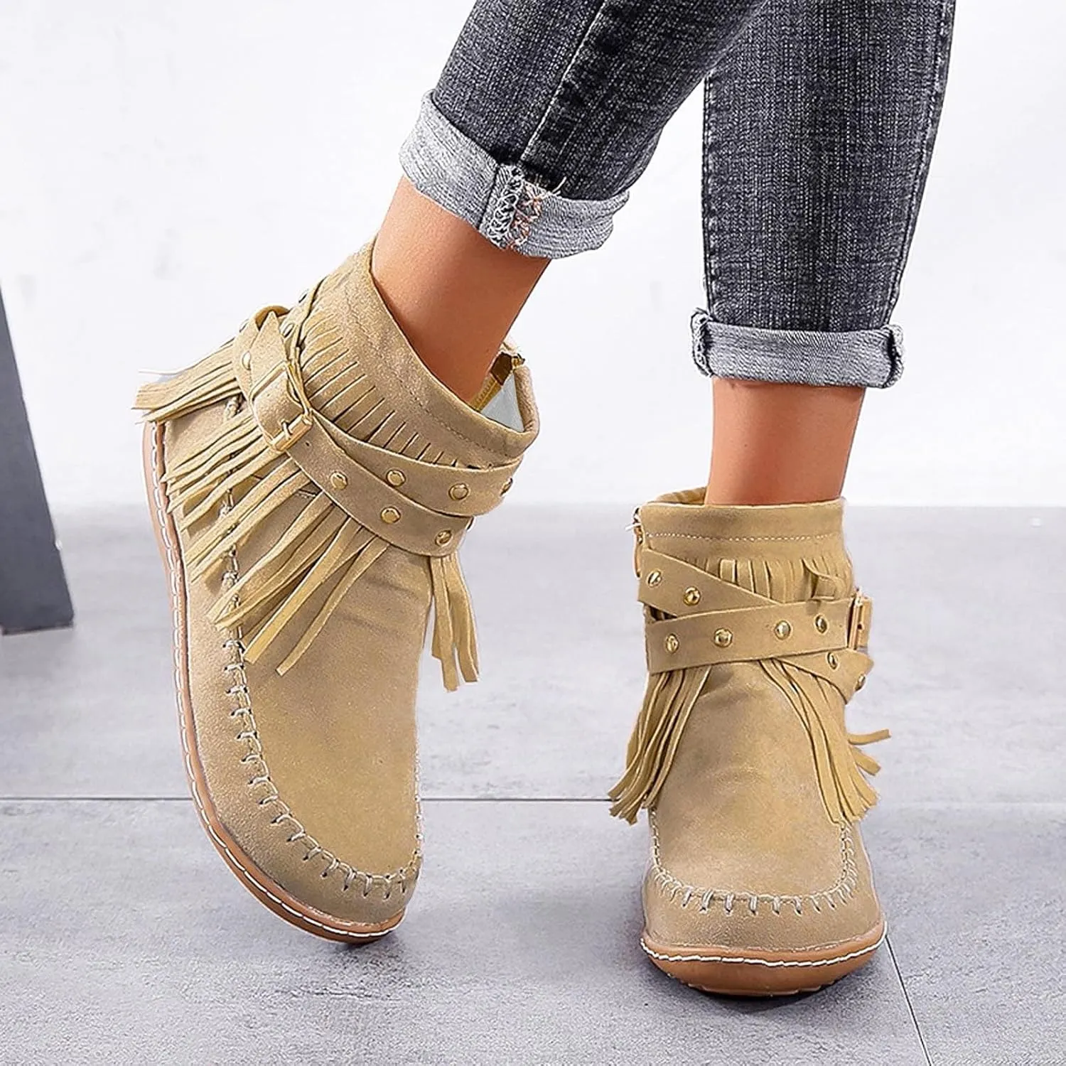 Boots for Women, Ladies Leather Lace Up Wedge Low Heels Non Slip Ankle Boots With Side Zip Winter Fall Short Walking Boots
