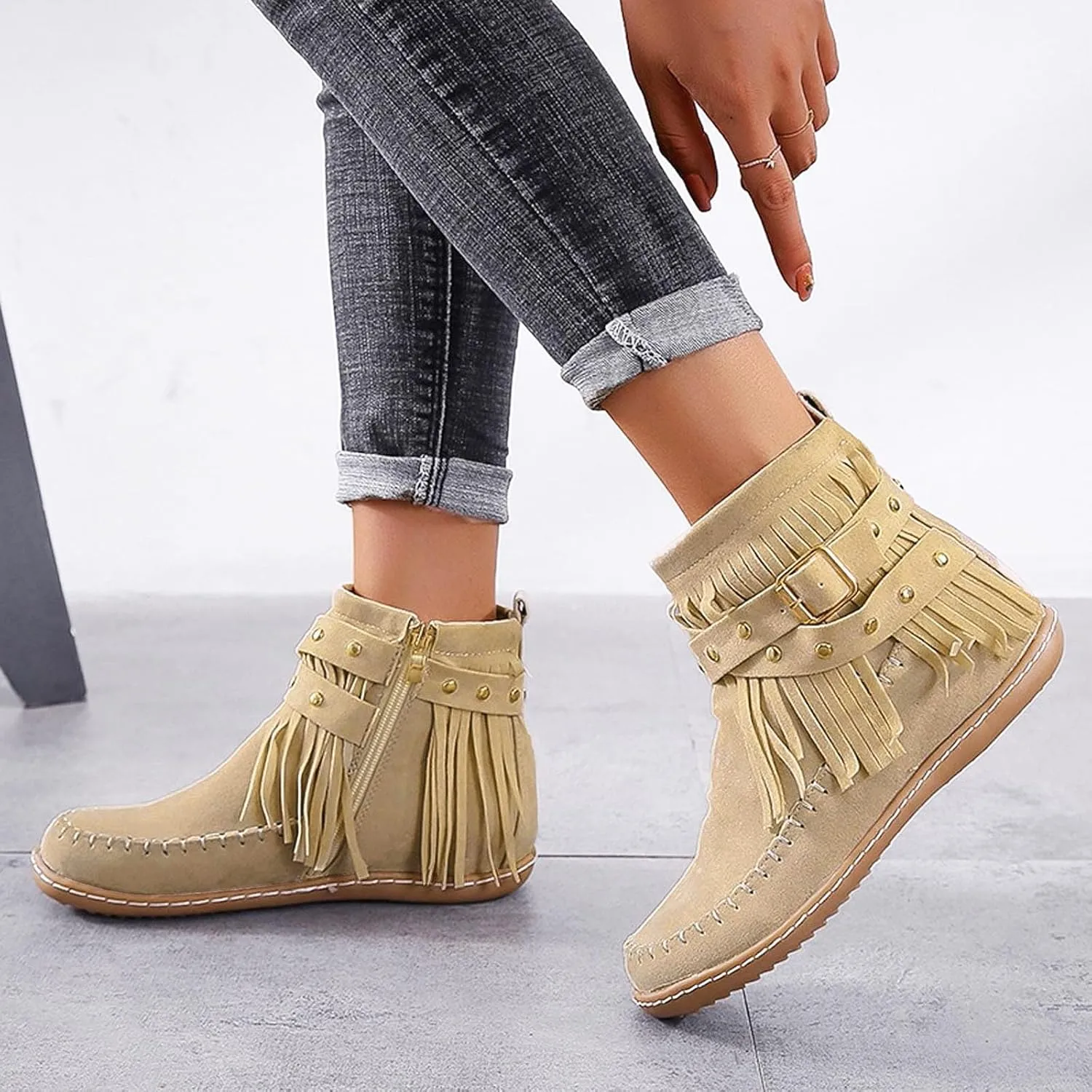 Boots for Women, Ladies Leather Lace Up Wedge Low Heels Non Slip Ankle Boots With Side Zip Winter Fall Short Walking Boots