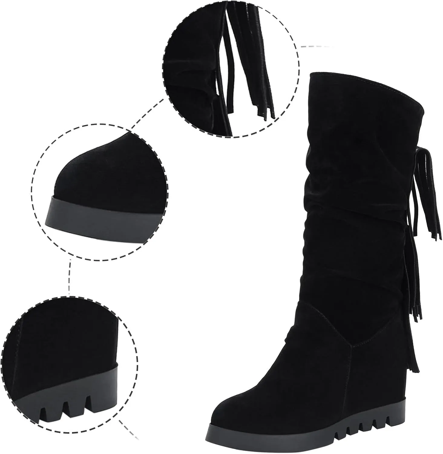 Boots for Women Solid Color Pleated Soft Comfortable Womens Boots Round Toe Thick Sole Anti-slip Suede Boots