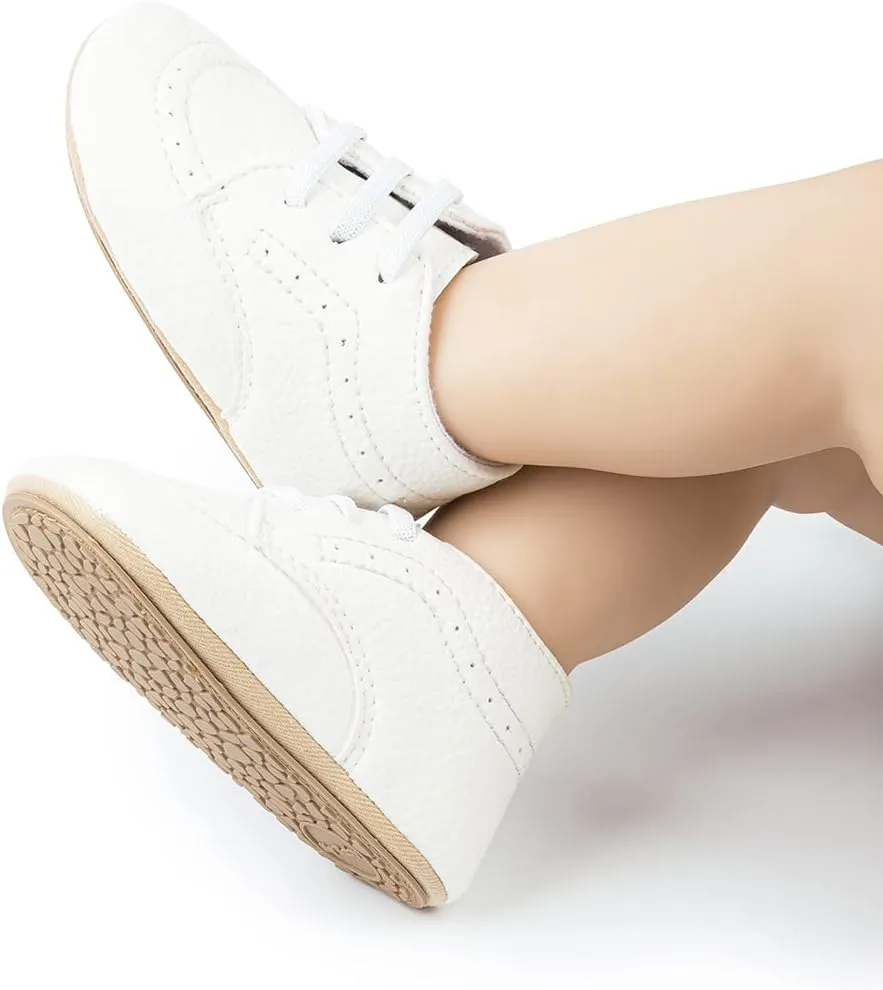 Casazoe Infant Baby Boys Girls Oxford Shoes PU Leather Wedding Loafers Brogue Toddler Baptism Dress Shoes First Steps Walking Flat Lazy Crib Shoe