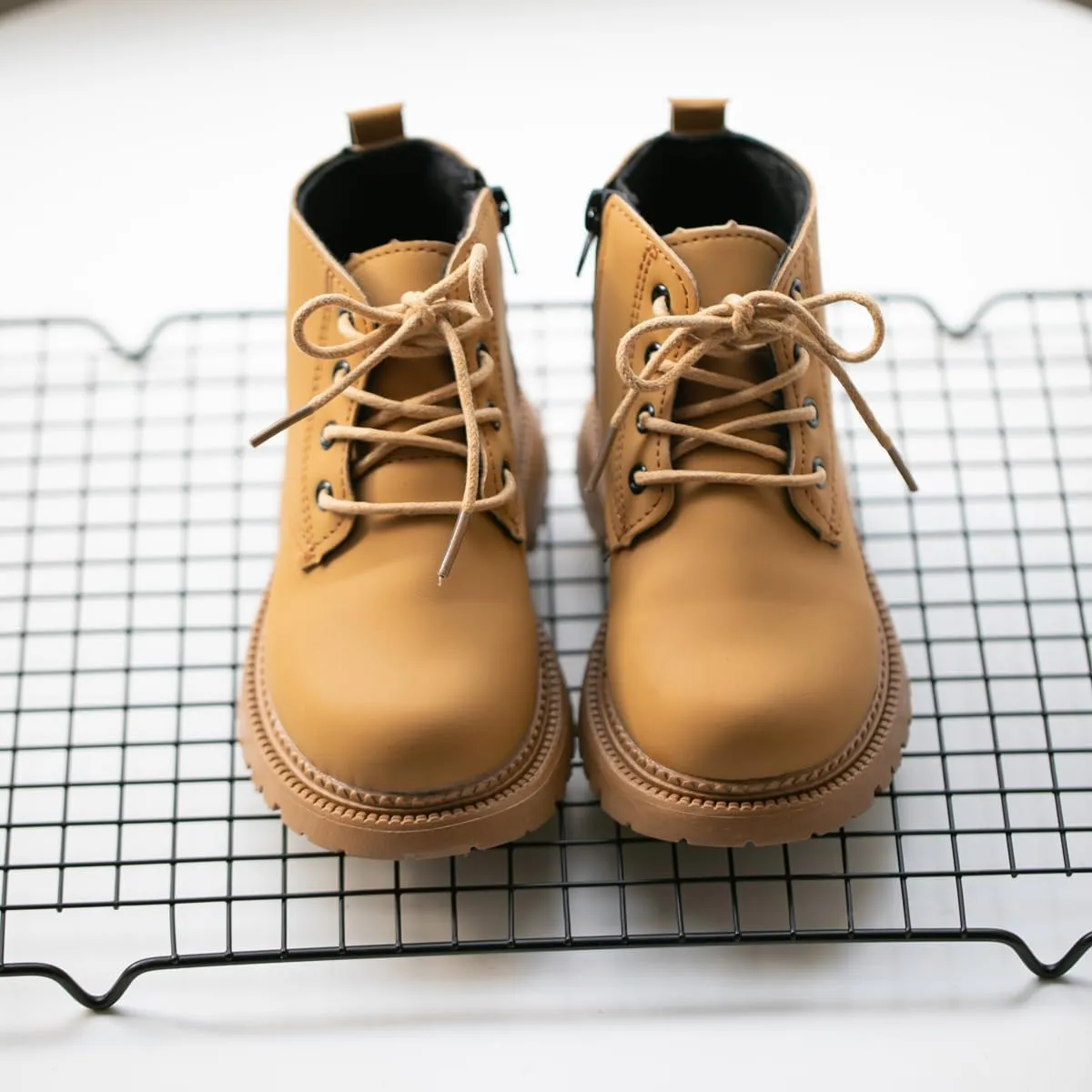 Casazoe Toddler Boys Girls Boots Little Kid Classic Work Boots Side Zipper Casual Walking Hiking Shoe High Top Lace Up Combat Ankle Shoes