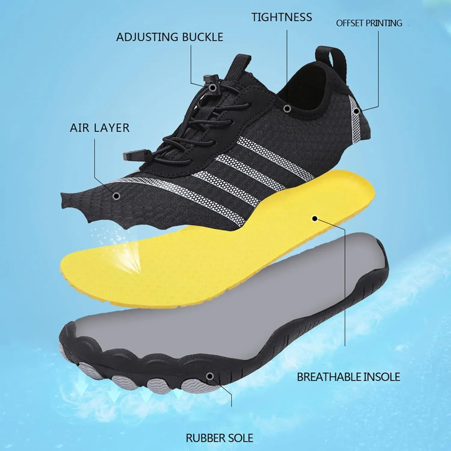 Casual Water Shoes,Summer Quick-Dry Barefoot Pool Swim Shoes Women,Comfy Breathable Aqua Surf Beach Shoes Mens,Unisex Adult,for Hiking Training Outdoor Water Sports