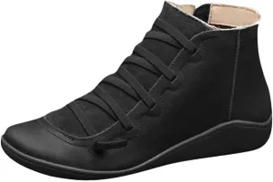 Cathalem Ankle Boots for Women 2024 New Arch Support Boots Fashion Lace Up Side Zipper Vintage Retro Ankle Booties, Comfortable Slip On Flat Low Heel Boots Fall Boots