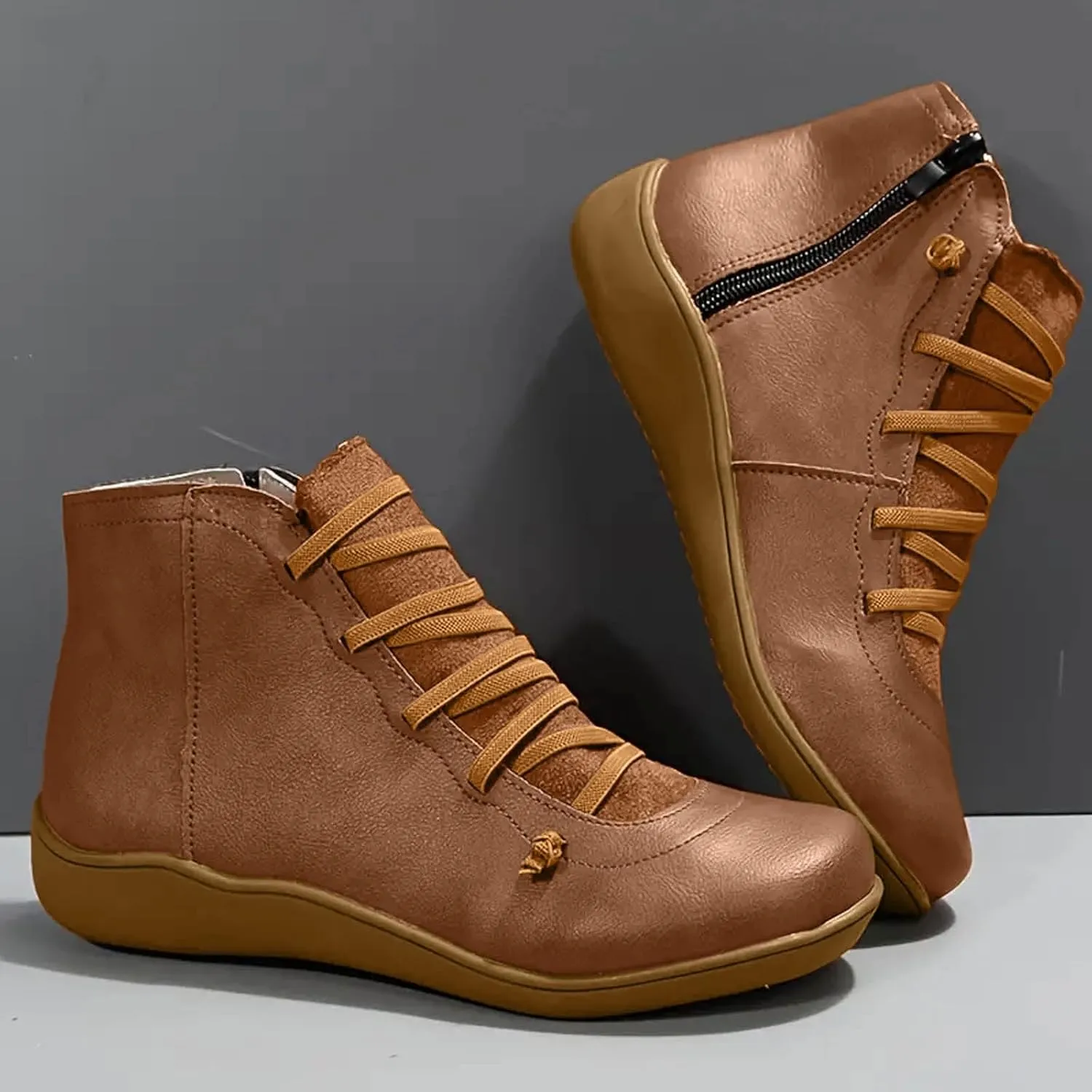 Cathalem Ankle Boots for Women Premium Orthopedic Boots Arch Support Leather Comfortable Side Zip Wedge Booties