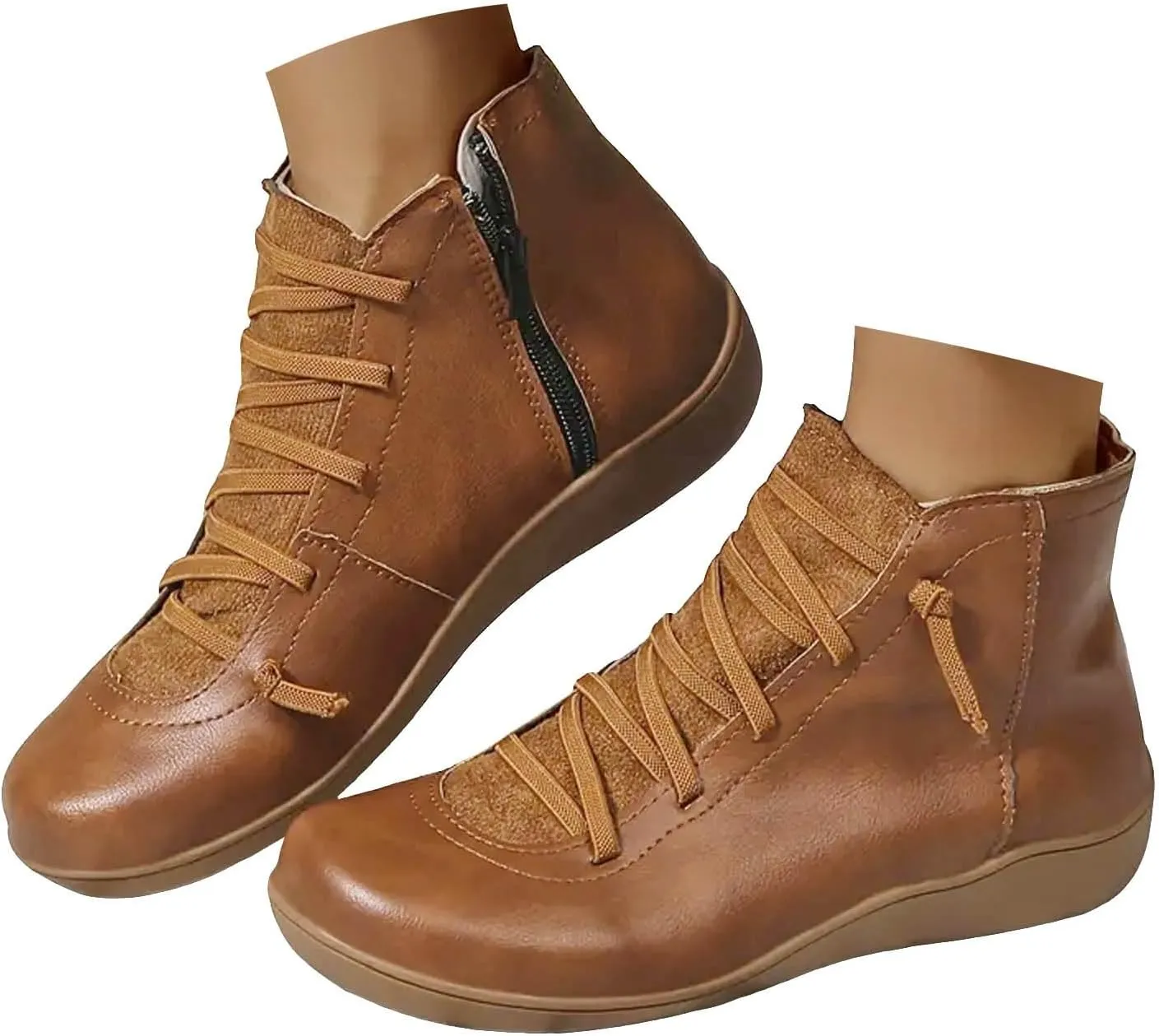 Cathalem Ankle Boots for Women Premium Orthopedic Boots Arch Support Leather Comfortable Side Zip Wedge Booties