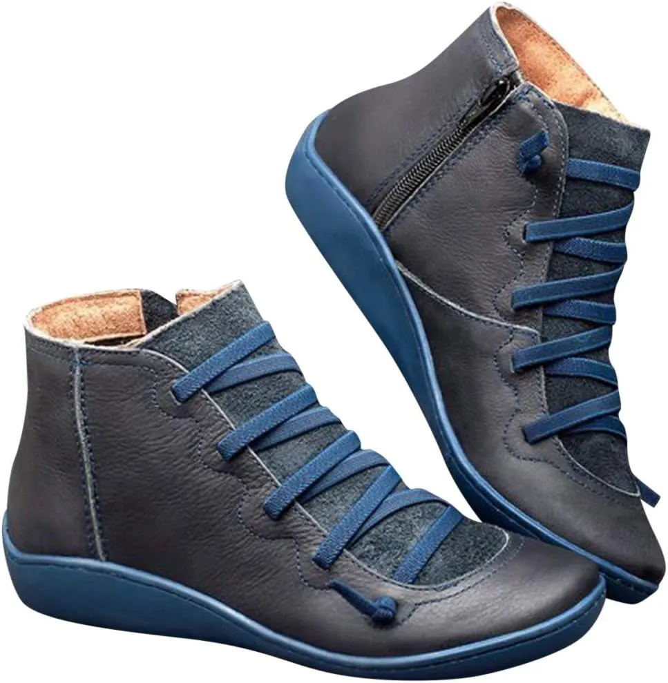 Cathalem Boots for Women Arch Support Womens Fashion Lace Up Zipper Booties Cowboy Cowgirl Walking Short Bootie