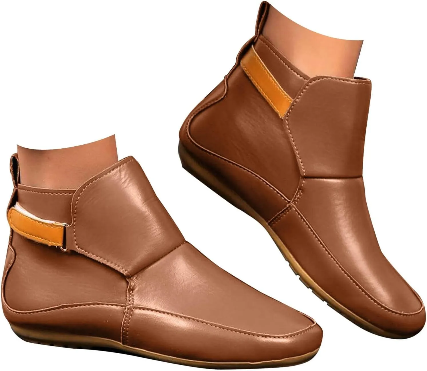 Cathalem Boots for Women,Arch Support Booties Side Zip-up Vintage Leather Damping Shoes Flat Heel Booties