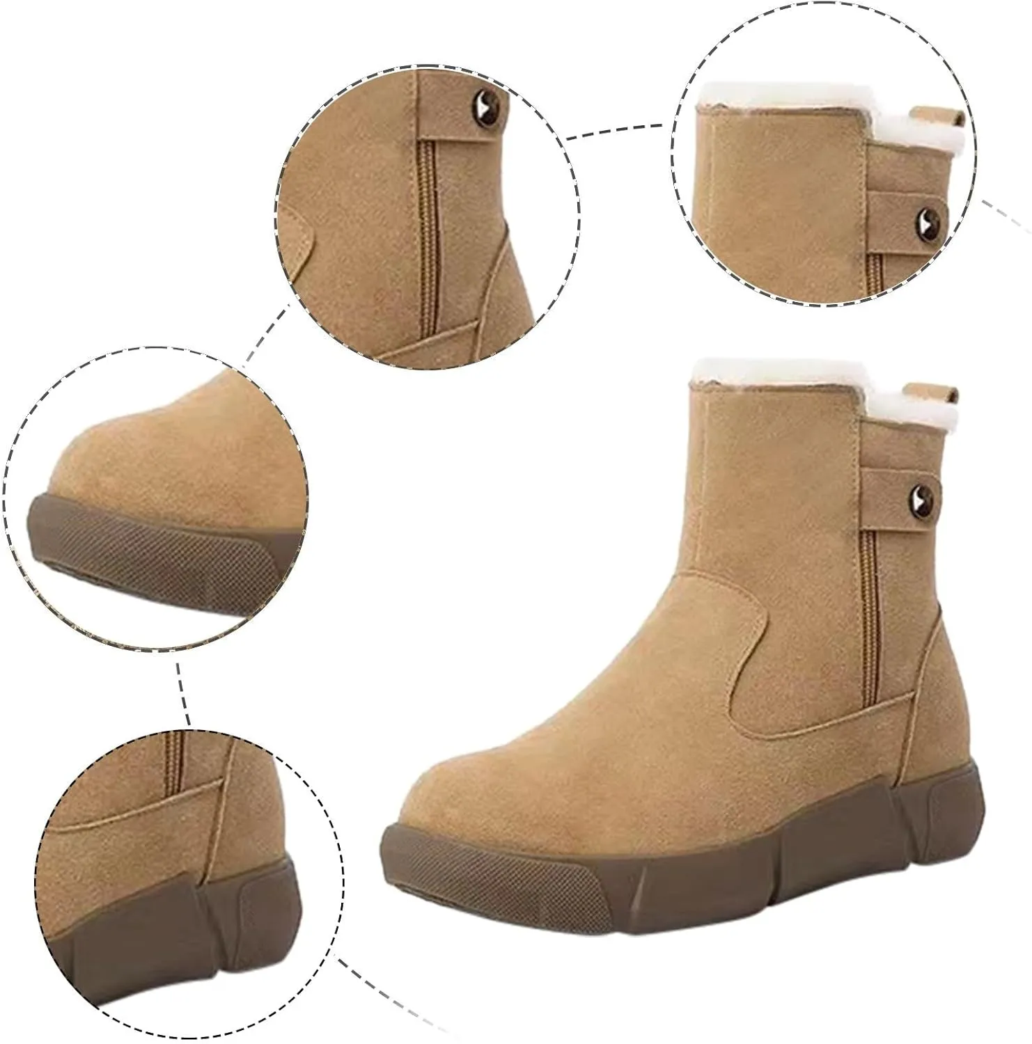 Cathalem Snow Boots Women, Women's Winter Fashion Thickened Wool Snow Boots Leather And Fleece Warm Non Slip Boots Womens