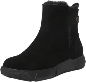Cathalem Snow Boots Women, Women's Winter Fashion Thickened Wool Snow Boots Leather And Fleece Warm Non Slip Boots Womens