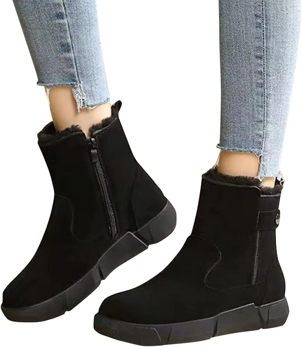 Cathalem Snow Boots Women, Women's Winter Fashion Thickened Wool Snow Boots Leather And Fleece Warm Non Slip Boots Womens