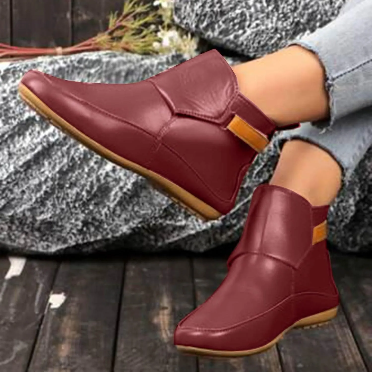 Cathalem Womens Ankle Boots, 2024 New Arch Support Booties Side Zip-up Vintage Leather Damping Shoes Flat Heel Booties