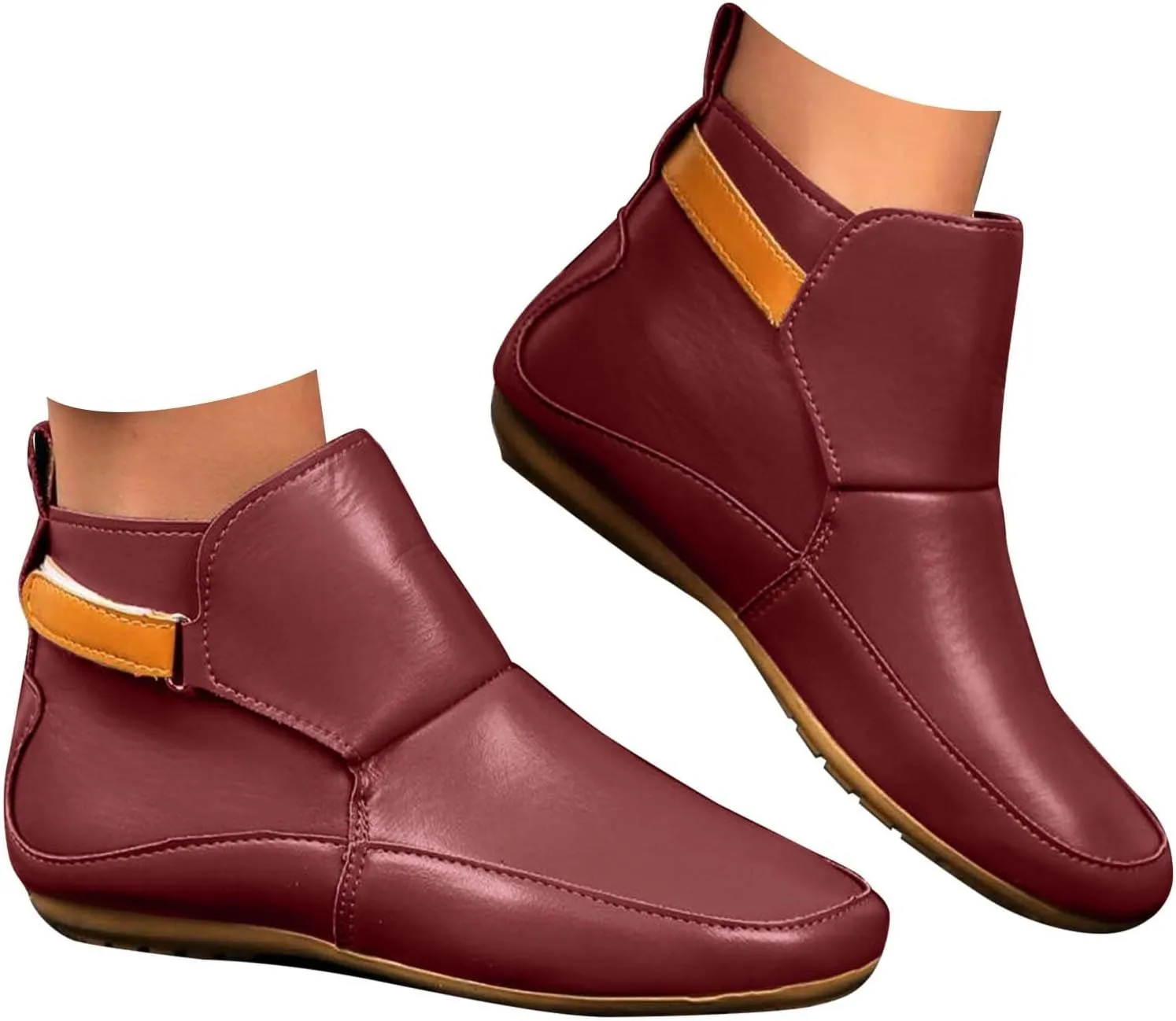 Cathalem Womens Ankle Boots, 2024 New Arch Support Booties Side Zip-up Vintage Leather Damping Shoes Flat Heel Booties