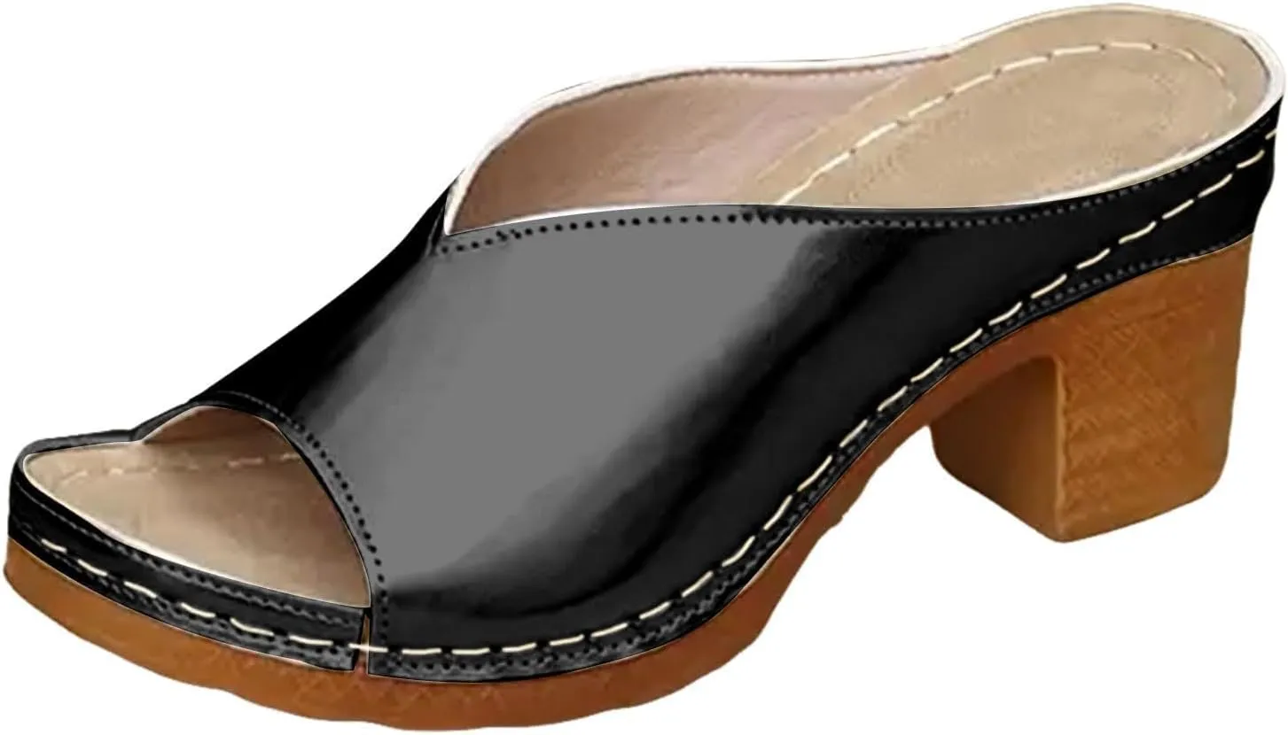 Chunky Heel Sandals for Women Summer Arch Support Orthopedic Sandals, Casual Comfortable Slip On Wedges Open Toe Slides Dressy Bridal Party Wedding Shoes
