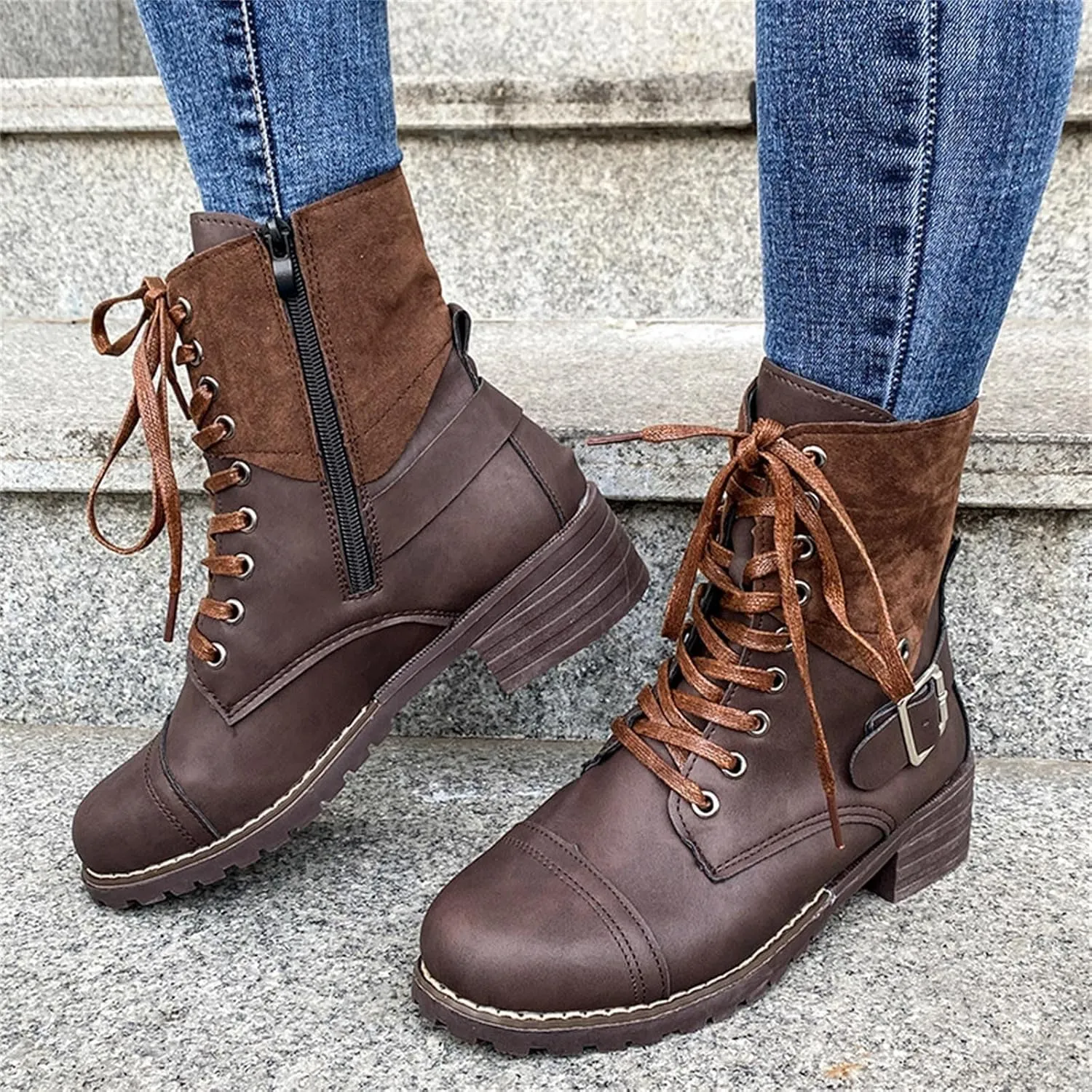 Combat Boots WomensFall Boots 2024, Ankle Boots with Side Zipper, Waterproof Winter Boots Outdoor Booties Shoes