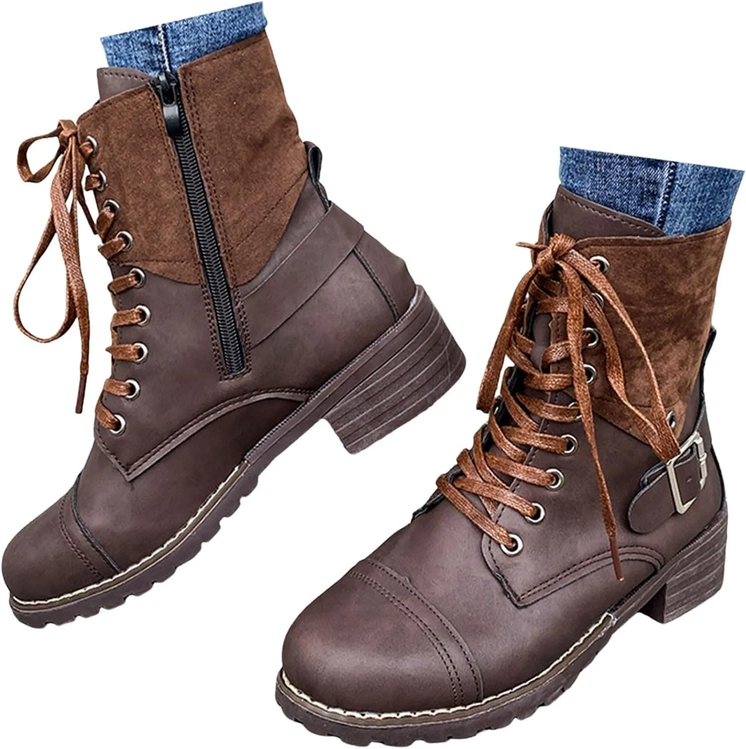 Combat Boots WomensFall Boots 2024, Ankle Boots with Side Zipper, Waterproof Winter Boots Outdoor Booties Shoes