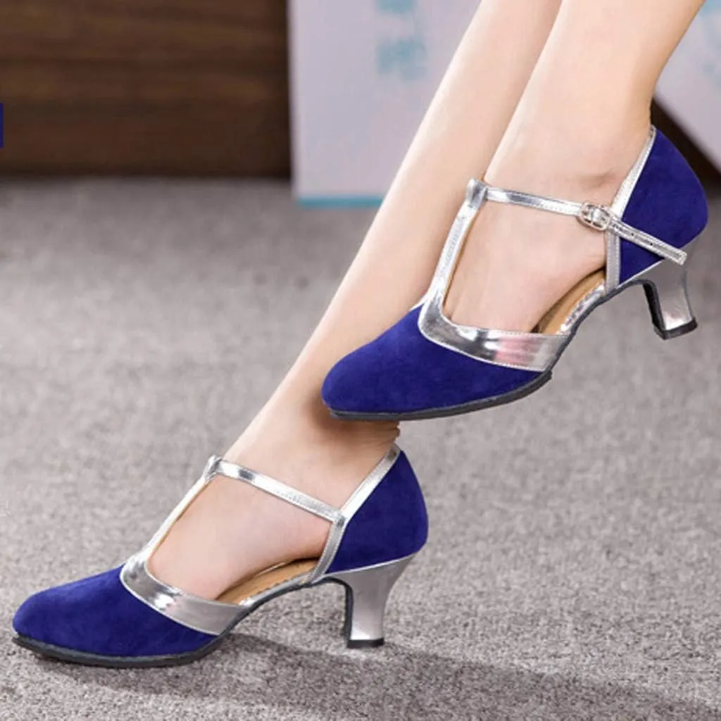 CsgrFagr Women's Ballroom Tango Latin Salsa Dancing Shoes Sequins Shoes Social Dance Shoe High Sandals Women (Blue, 7.5)