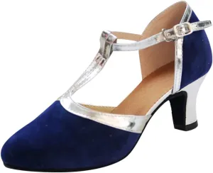 CsgrFagr Women's Ballroom Tango Latin Salsa Dancing Shoes Sequins Shoes Social Dance Shoe High Sandals Women (Blue, 7.5)
