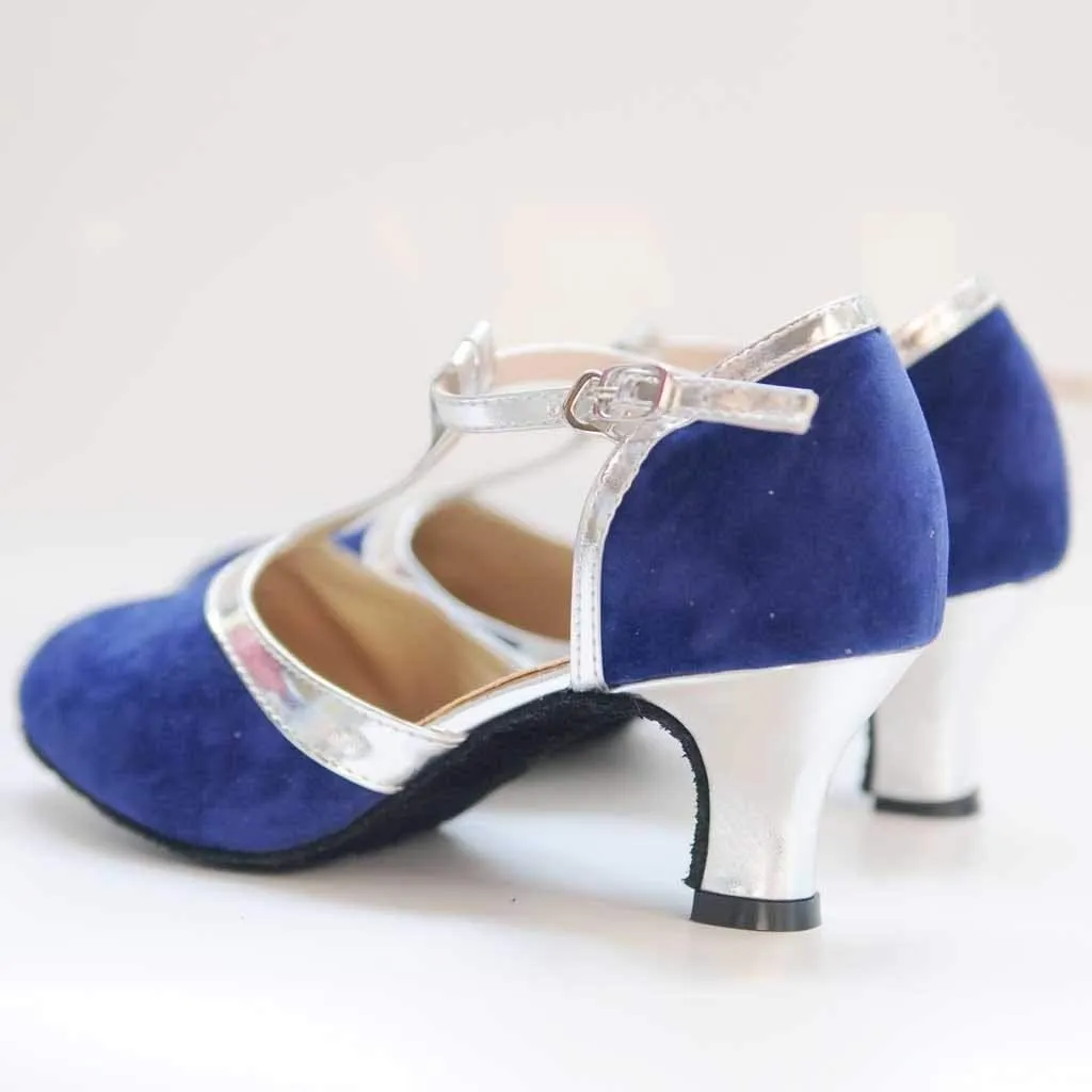 CsgrFagr Women's Ballroom Tango Latin Salsa Dancing Shoes Sequins Shoes Social Dance Shoe High Sandals Women (Blue, 7.5)