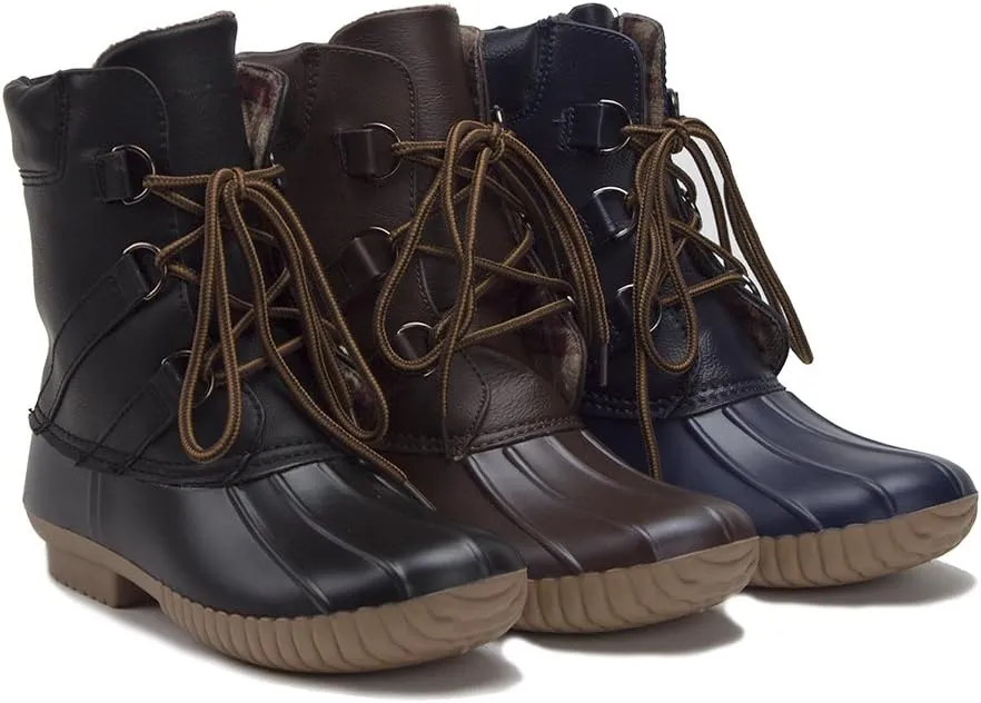 Dylan68 Women's Lace Up Two Tone Combat Style Calf Rain Duck Boots