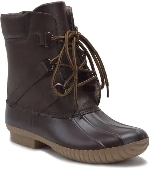 Dylan68 Women's Lace Up Two Tone Combat Style Calf Rain Duck Boots