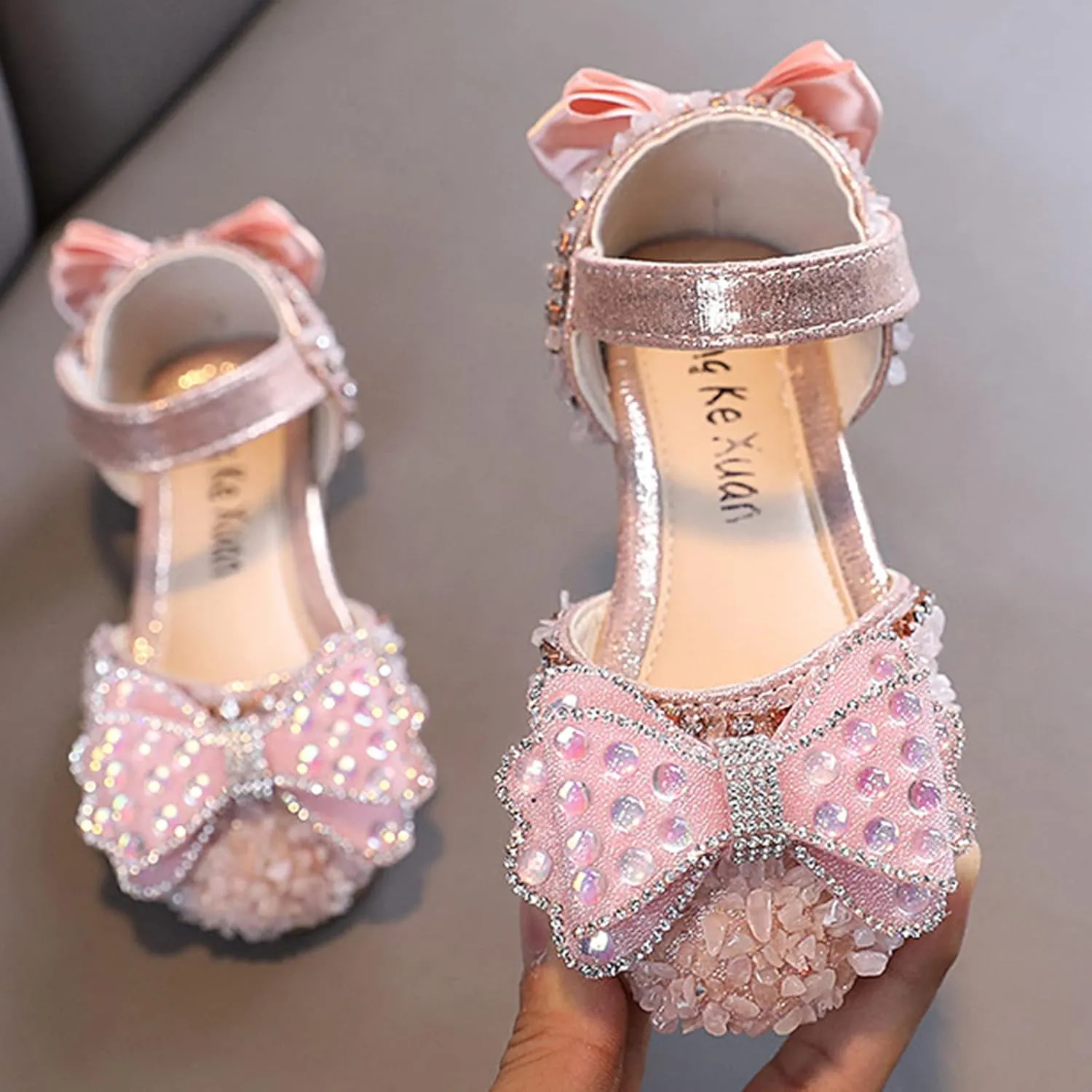 Girls Mary Jane Ballerina Shoes Kids Toddler Flower Girl Rhinestones Cute Bowknot Wedding Party Strap Dress Shoes
