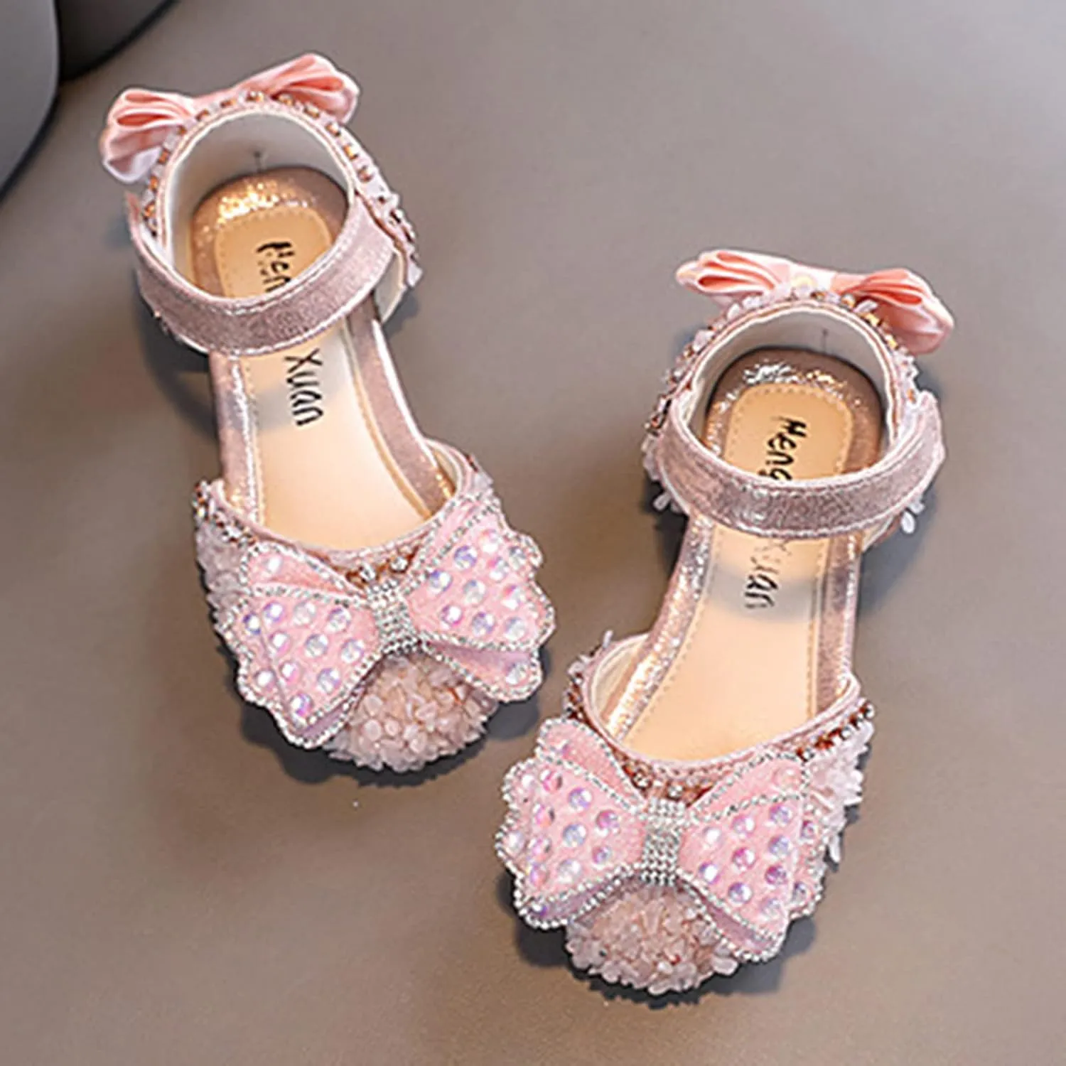 Girls Mary Jane Ballerina Shoes Kids Toddler Flower Girl Rhinestones Cute Bowknot Wedding Party Strap Dress Shoes