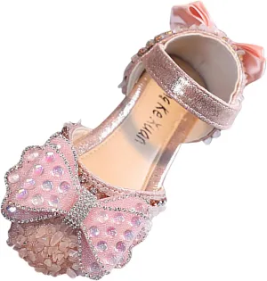 Girls Mary Jane Ballerina Shoes Kids Toddler Flower Girl Rhinestones Cute Bowknot Wedding Party Strap Dress Shoes