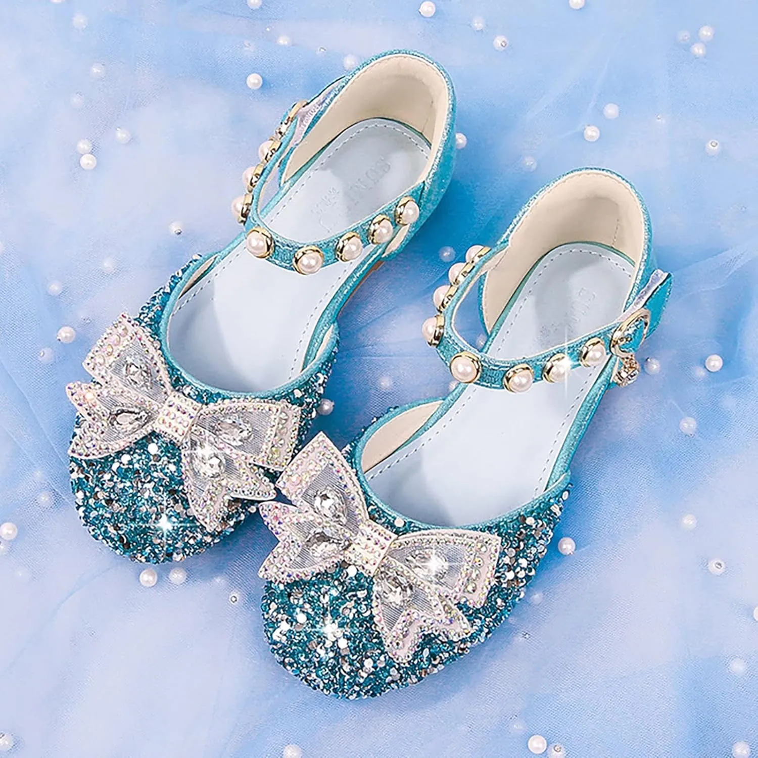 Girls Rhinestone Dress Shoes Glitter Sequins Closed Toe Party Wedding Flower Little Girl Kids Crystal Slippers