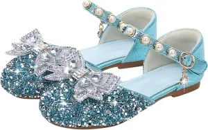 Girls Rhinestone Dress Shoes Glitter Sequins Closed Toe Party Wedding Flower Little Girl Kids Crystal Slippers