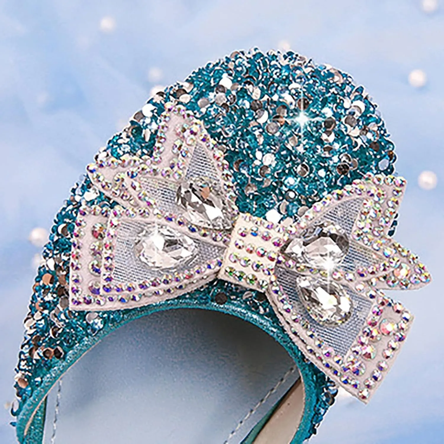 Girls Rhinestone Dress Shoes Glitter Sequins Closed Toe Party Wedding Flower Little Girl Kids Crystal Slippers