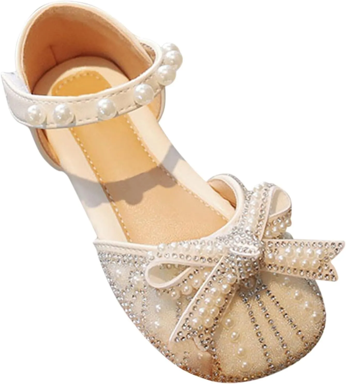 Girls Sparkly Princess Dress Shoes Toddler Kids Pearl Bow Wedding Party Ballet Flats Flower Bridesmaids Mary Jane