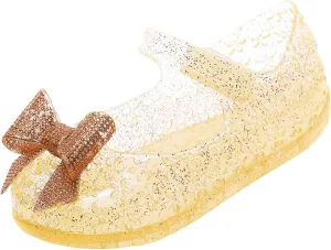Glitter Jelly Sandals for Girls Kids Mary Jane Dance Party Cosplay Shoes Bowknot Fancy Princess Dress Up Flat Summer Sandals