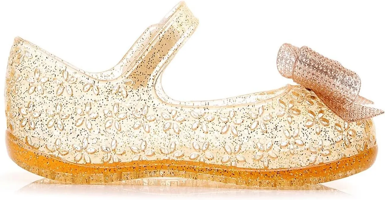 Glitter Jelly Sandals for Girls Kids Mary Jane Dance Party Cosplay Shoes Bowknot Fancy Princess Dress Up Flat Summer Sandals