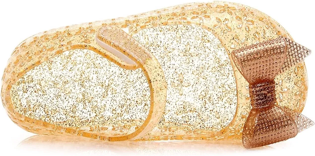 Glitter Jelly Sandals for Girls Kids Mary Jane Dance Party Cosplay Shoes Bowknot Fancy Princess Dress Up Flat Summer Sandals